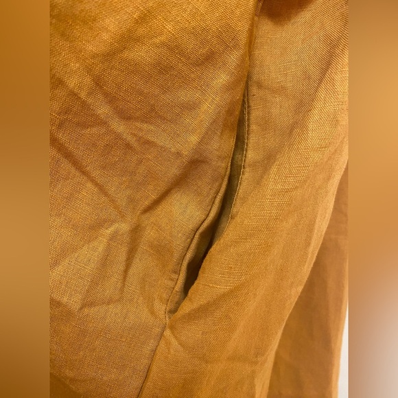 Beulah Style Nolan Camel Linen Mini Dress Lined Pockets Puff Sleeve Size Large - Picture 7 of 13